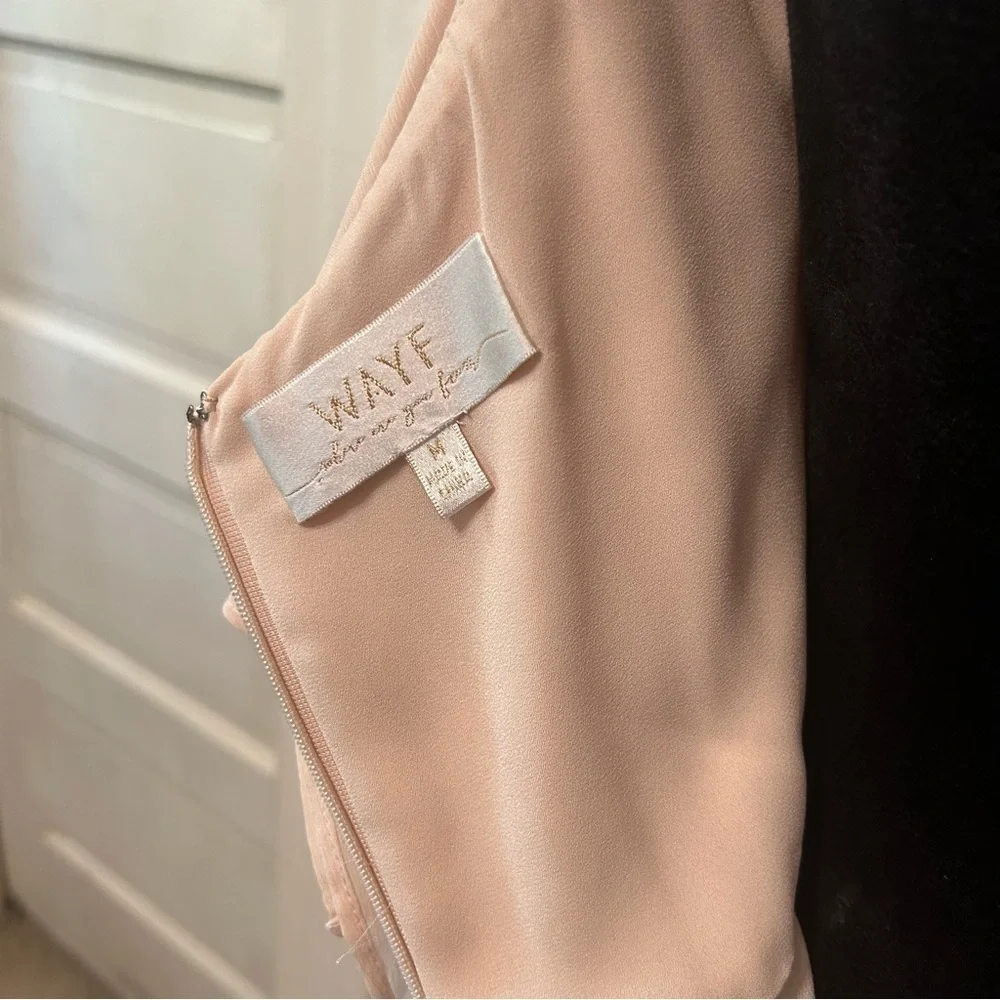 WAYF Women’s Formal Chiffon Wedding Prom Dress Medium Blush Pink Tiered Ruffle - Picture 8 of 12